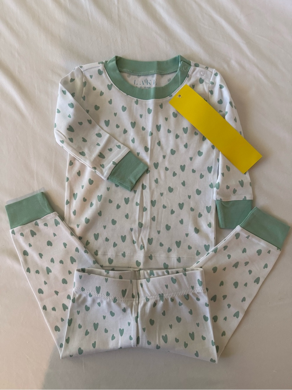 LAKE Kids Mint Heart Pajama Set - Long Sleeve Two-Piece